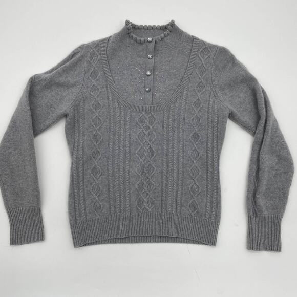 SPRING BAMBOO Women Cashmere Sweater Grey Rhinestone Mock Layer Size XS Coquette - Picture 1 of 8